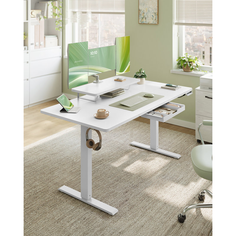 Adjustable Metal Base Standing Desk, 140cm W x 70cm D , White