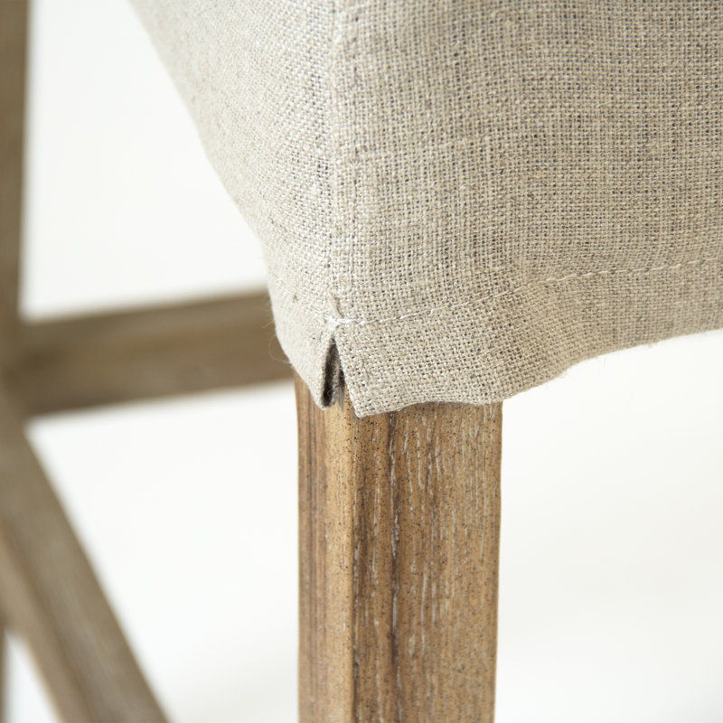 Khaki and Blue Stripe Upholstered Counter Stool with Wood Frame