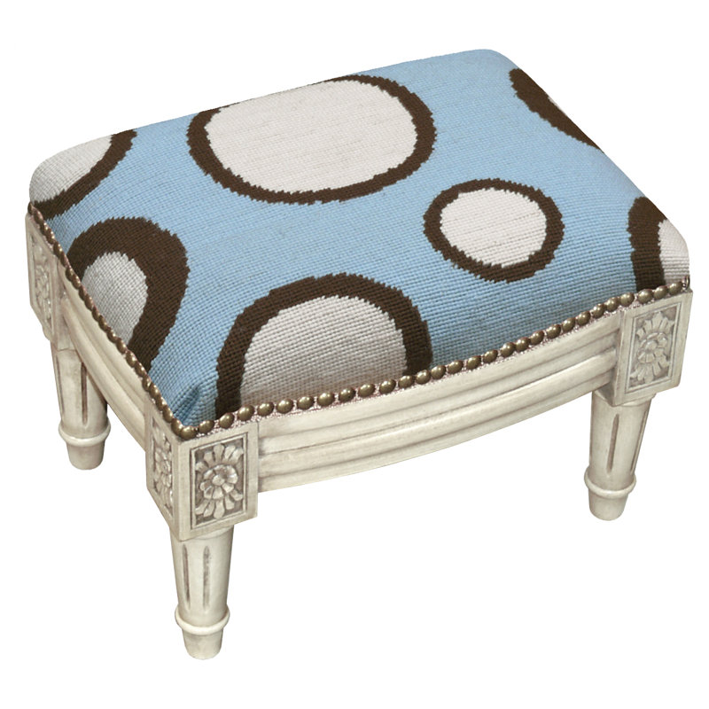 Upholstered Ottoman, Blue and Brown