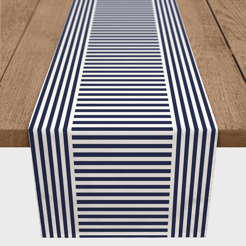 Chemin de table roughhexagon Askerby, 72 po x 16 po, Rayures Hovnan, Bleu marine