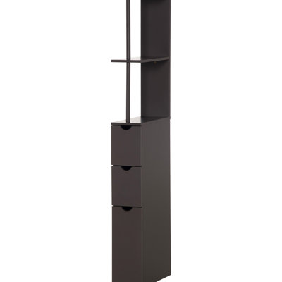 Armoire de salle de bain de 54 po de hauteur, rangement autoportant pour le linge avec 2 tablettes et tiroirs, rangement étroit, rangement brun, plancher de tour