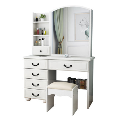 Fashionable Vanity With Lights And Mirror - 3 Color Modes, Abundant Cube Storage Box White Desk Lightings, Drawer Space, Quality