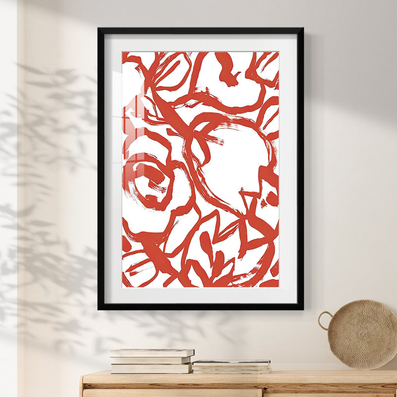 Red Brush Floral II -Framed Print