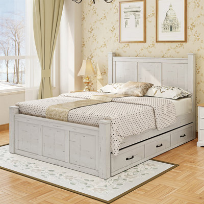 Farmhouse Style Wood Panel Bed Frame Four Square Poster Bed With Three Storage Drawers,King -  Winston Porter, CD39263A041D4EE58EF49DC192D3731E