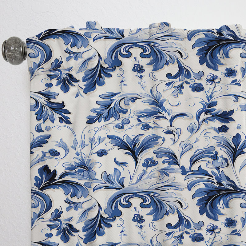 Motif victorien damas bleu cobalt Regal - rideau damassé - obscurcissant velours - 1 panneau, L 52 po x L 108 po