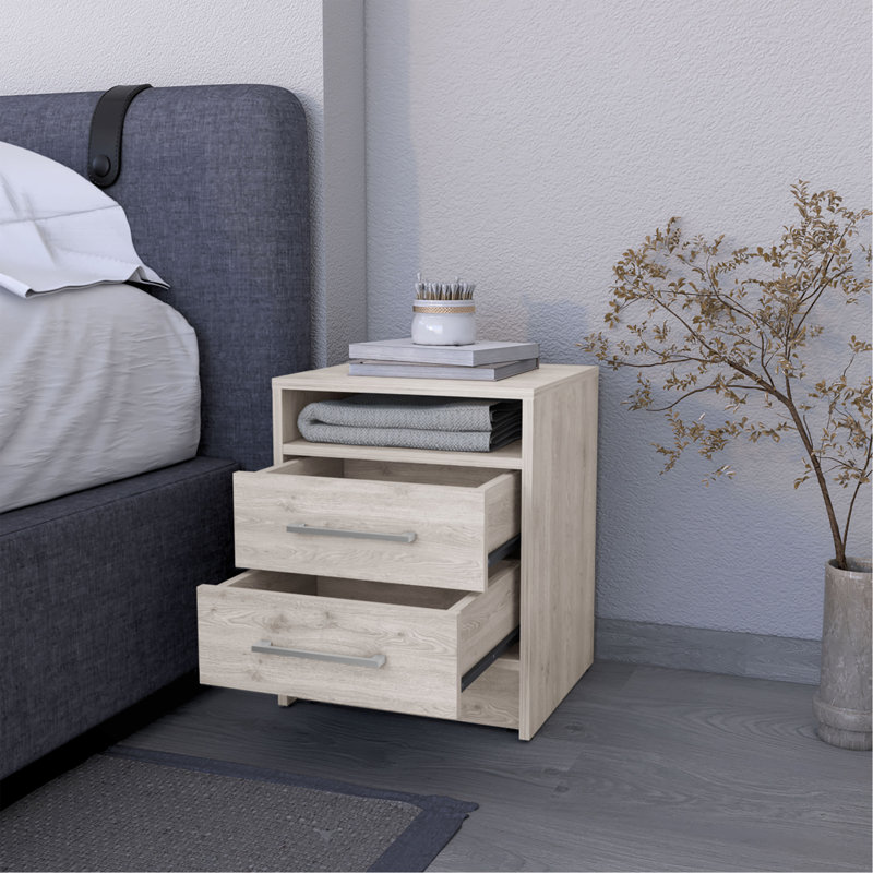 Philadelphia Nightstand, Two Drawers, Concealed Shelf, Light Gray