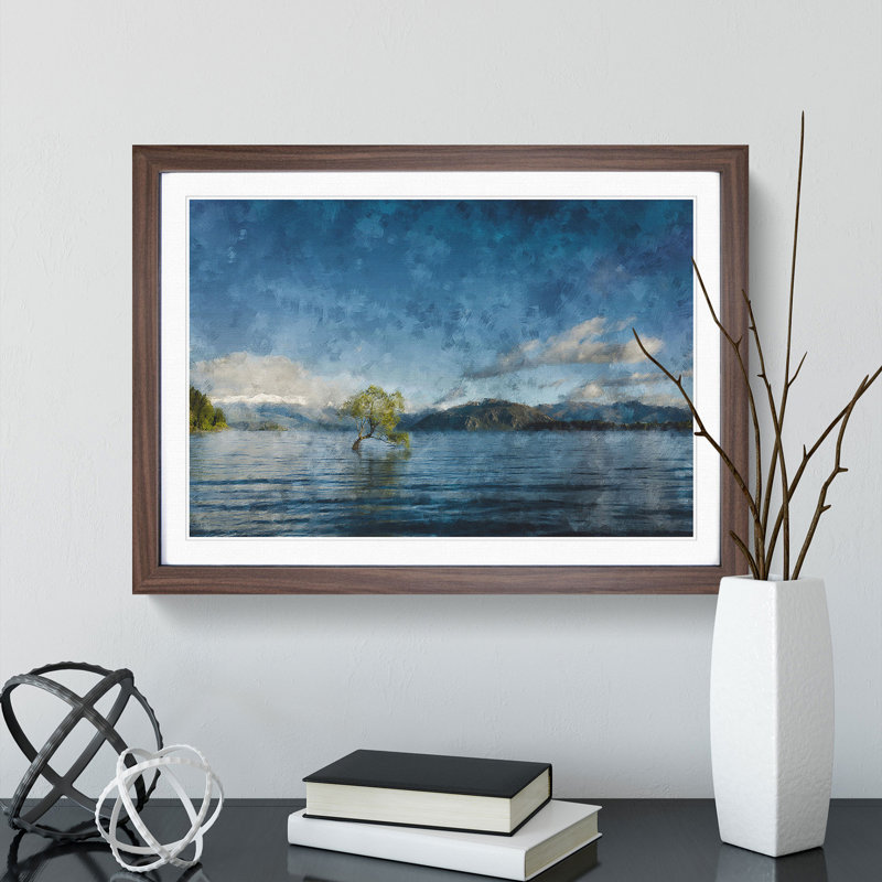 Tree in a Lake - Picture Frame Graphic Art, Walnut, 48cm H x 65cm W x 2cm D