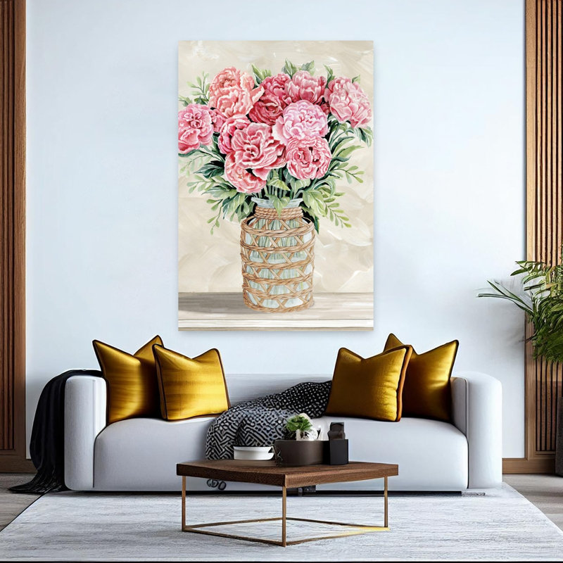 Pivoines roses pour vous, art floral, H 60 po x l 40 po