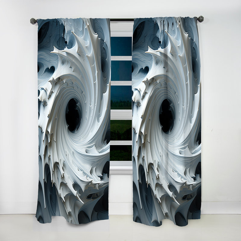 White Intricate Inversion Hole - Spirals Curtain - Velvet Room Darkening - 1 Panel, 52" W x 63" L