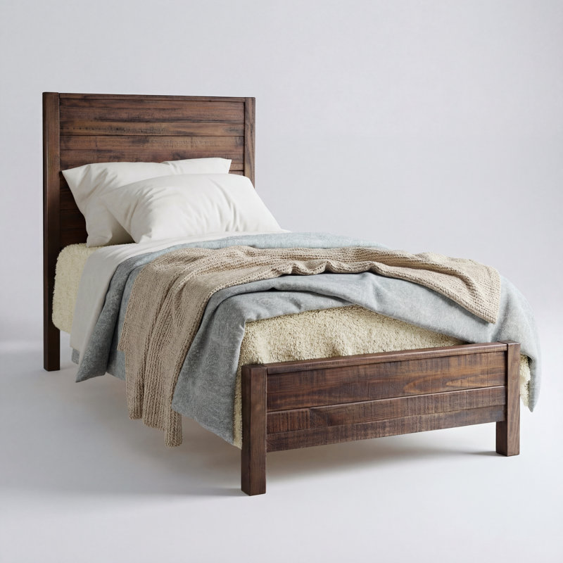 Montauk Solid Wood Bedroom Set, Rustic Walnut, Twin, 3 Pcs: Bed, Nightstand, Double Dresser