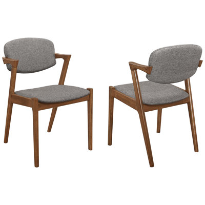 2Pcs Mid-Century Dining Chairs In Dark Walnut Finish With Grey Upholstery Modern & (2 Units