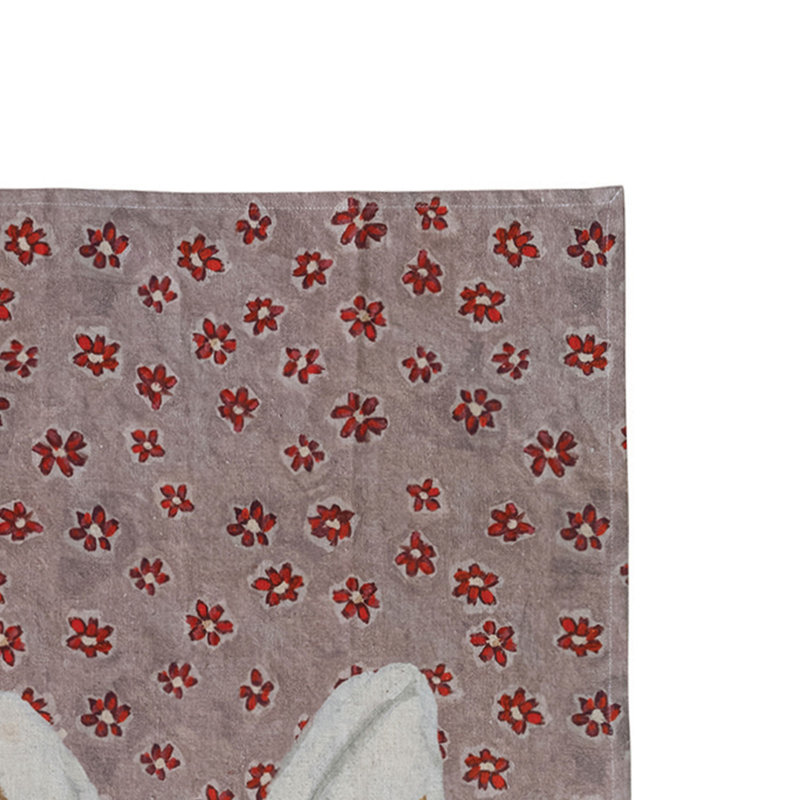 3-Piece Cotton And Linen Printed Tea Towel With Pattern, Animal Image And Pom Poms/Tassels