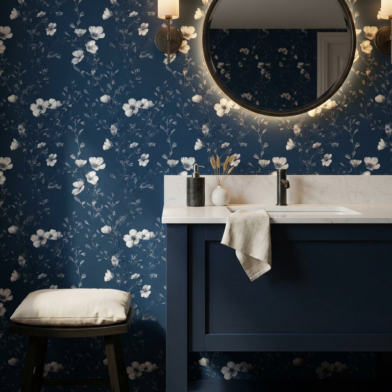 Floral Wallpaper Dark Elegant Removable Wall Decor, Non-Woven Non-Pasted
