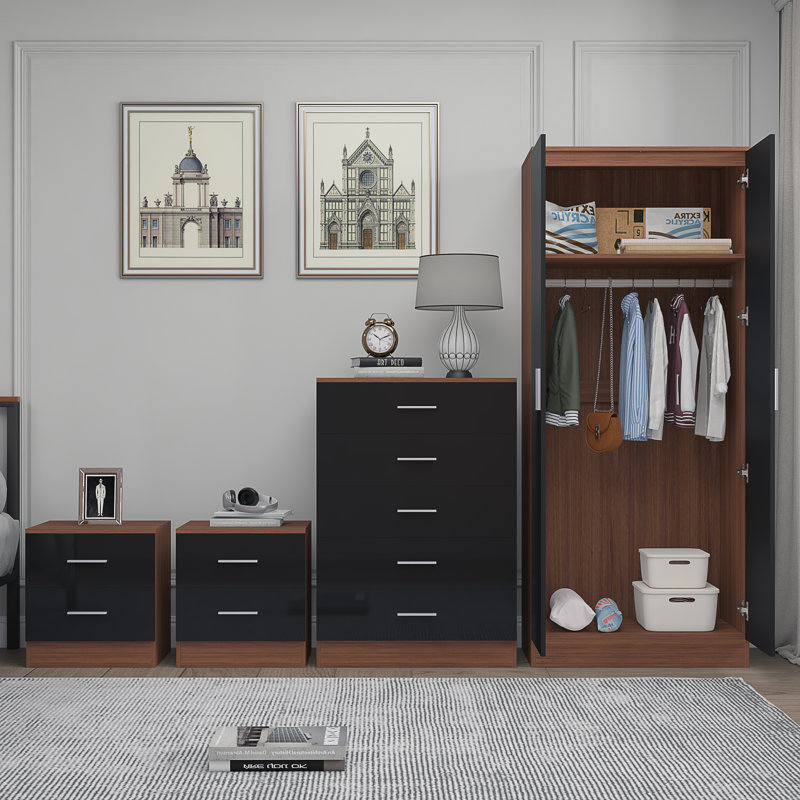 Eva Piece Bedroom Set, Black Gloss / Walnut