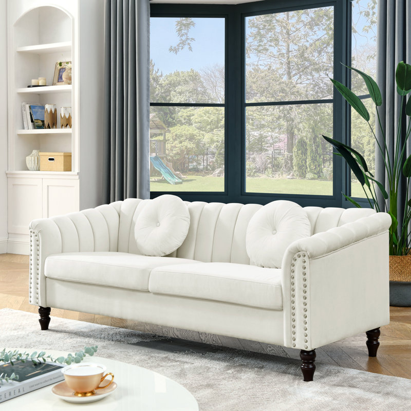 Canapé en velours 72,51 po Frona, Velours beige