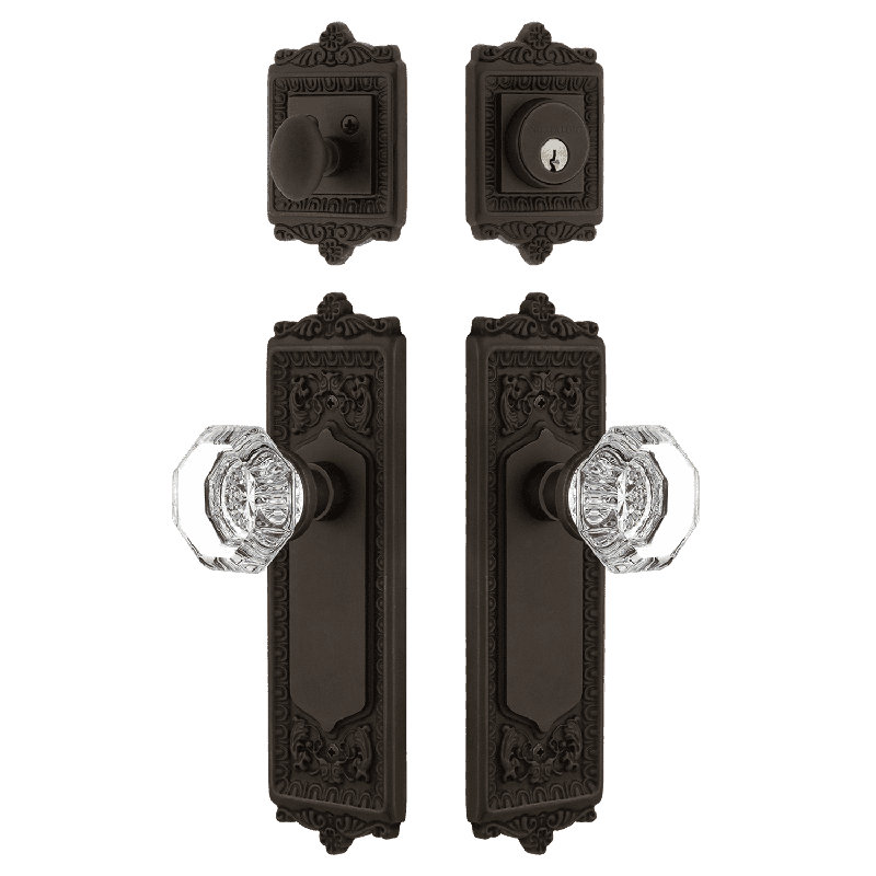 Nostalgic Warehouse Egg & Dart Entry Set with Waldorf Crystal Knob, Oil-Rubbed Bronze, 2.375