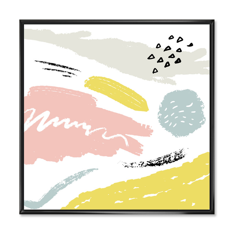 Éléments décoratifs rétro roses, jaunes et gris - reproduction d'art sur toile moderne, H 36 po x l 36 po x P 1 po