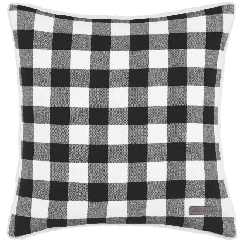 Plaid Black and White Cotton Flannel Square Throw Pillow