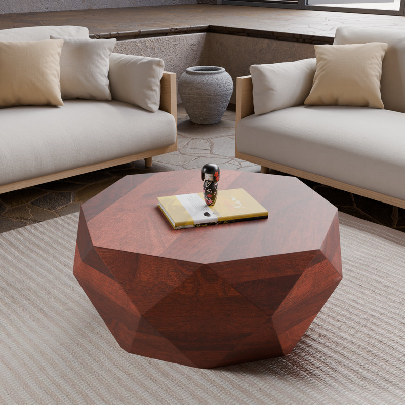 Solid Wood Round Modern Coffee Table – 29.5″ W Drum Design, Walnut Finish, Small Coffee Table for Living Room