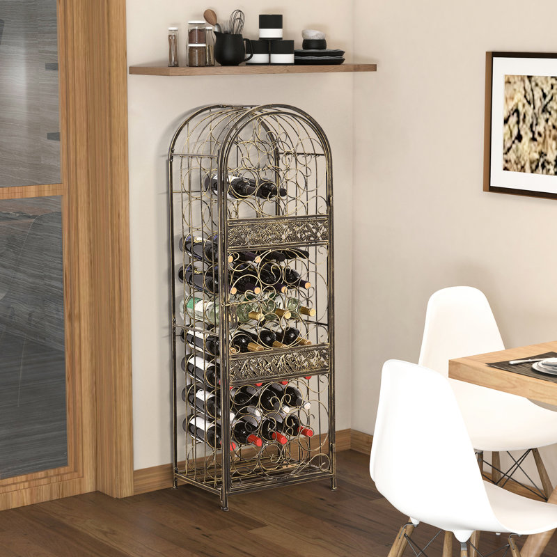 Présentoir à vin en fer forgé bronze antique avec serrure, pouvant contenir 45 bouteilles, touche artistique, l 17,49 po x P 13,86 po x H 52 po