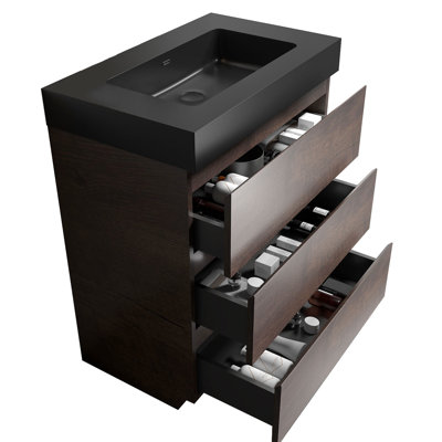 Meuble-lavabo de 30 po - intérieur spacieux, aspect élégant noyer, fonctionnalité lisse