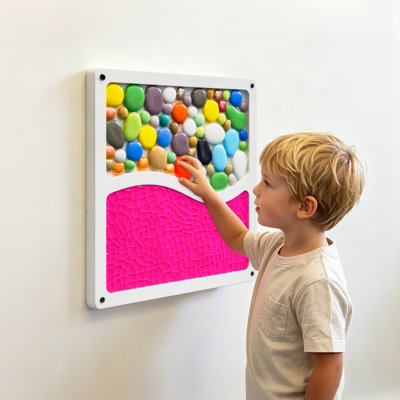 Rainbow Stone Dual-Tactile Sensory Board for Kids – Montessori Wooden Activity Board with Soft Gel and Natural Pebble Textures, Fine Motor Skill and Sensory Exploration Tool, Wall-Mountable Sensory Resource for Sensory Rooms and Therapy Settings