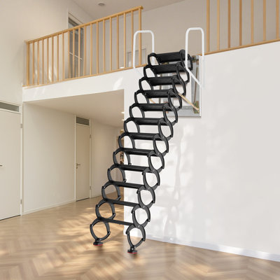 Échelle de grenier murale, capacité de 660 lb / 299,4 kg, s'adapte à une hauteur de plafond de 9,5 à 10 pi, escalier pliant en acier à 12 marches avec rampes, échelles de grenier escamotables pour greniers, garages, toits, sous-sols