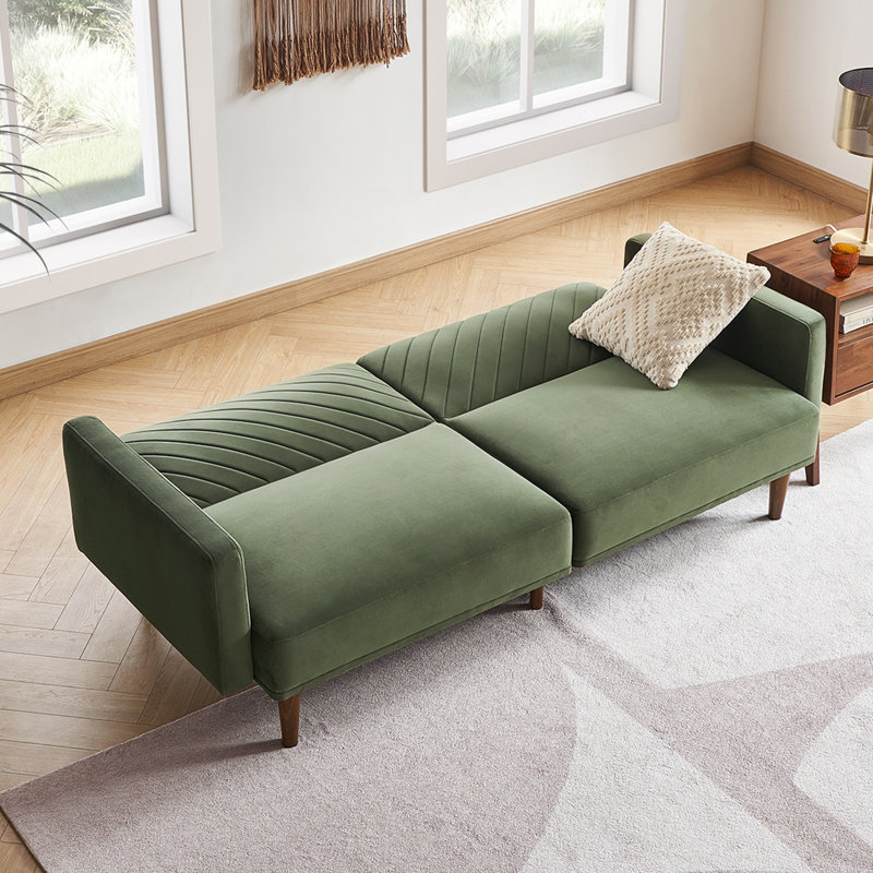 76.8'' Velvet Convertible Sofa, Olive Green Velvet