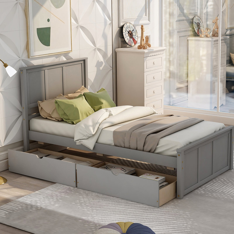 Lit plateforme avec rangement, gris