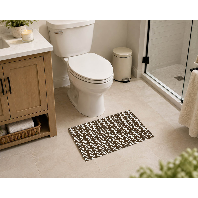 Tapis de toilette rectangulaire antidérapant et absorbant à rayures ondulées, 24" W x 17" L, Mocha Brown