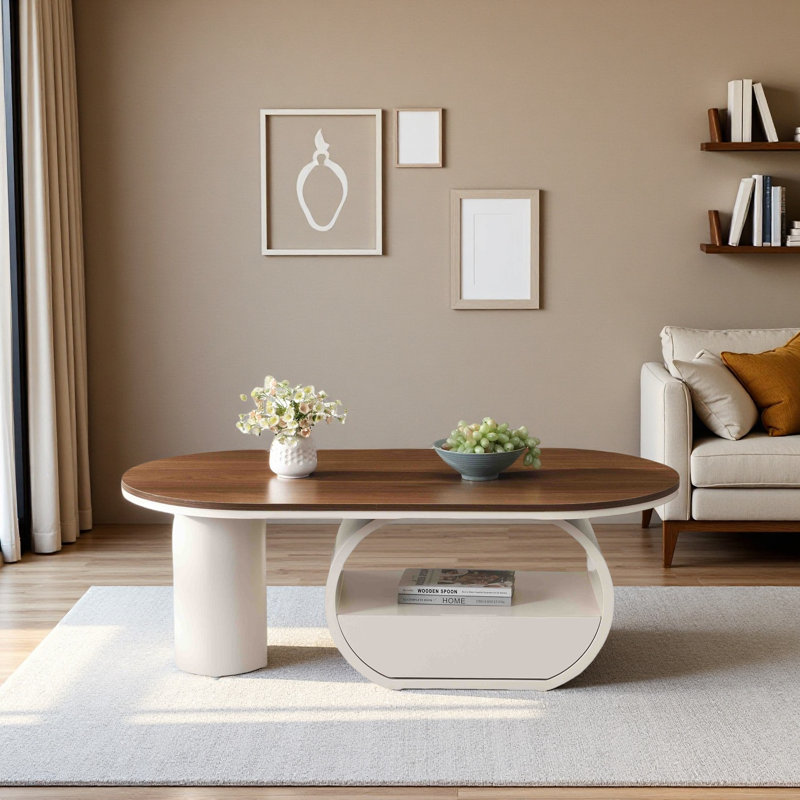 Table basse luxueuse moderne ovale, table basse de 47,24 po avec tiroir de rangement, plateau en faux marbre