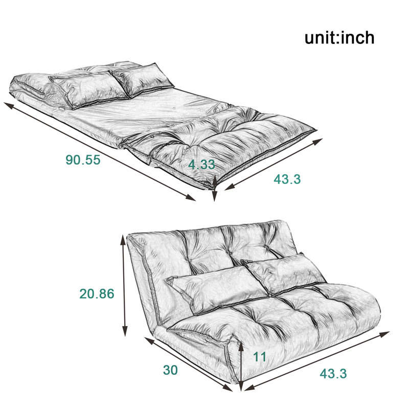 Fauteuil futon simple à dossier large de 43 po Theresa, Bleu