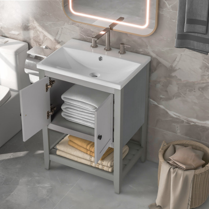 Meuble-lavabo simple avec plateau 24 po Omare, Gris