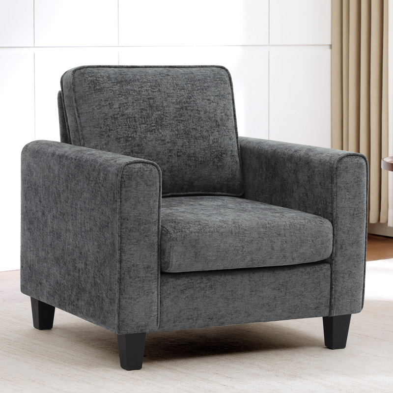 Mid-Century Accent Chairs Featuring Wide Backrest, Dark Gray