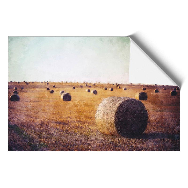 Hay Bales Painting - Frameless Print, 21cm H x 30cm W x 0.1cm D