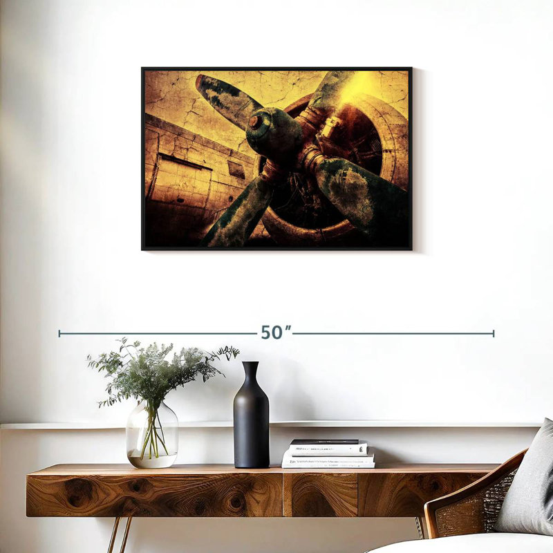 Hélice d'avion grunge, Cadre flottant noir, 31 po x 21 po