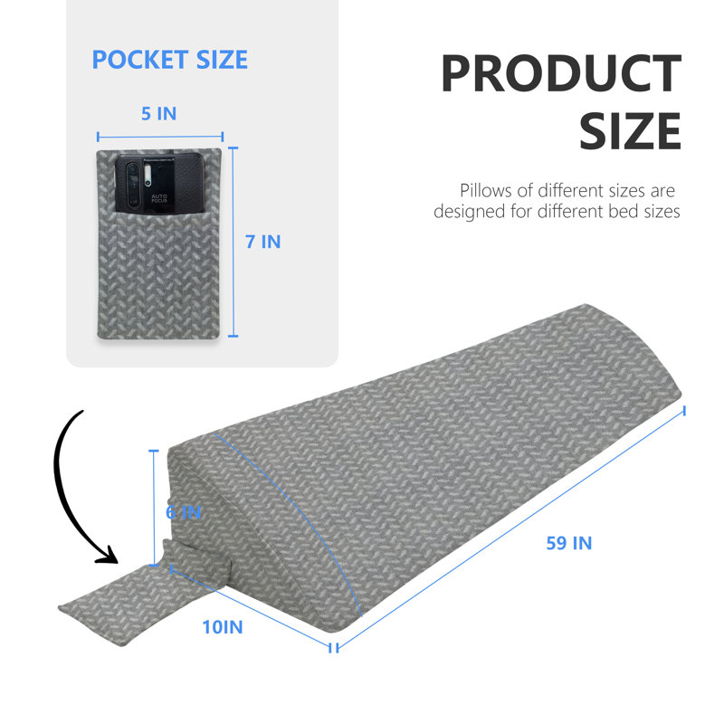 Sit-up Back Comfort Foam Bed Wedge Pillow/Headboard Pillow/Mattress Wedge, Gap Filler to Close The Gap Compression, Gray