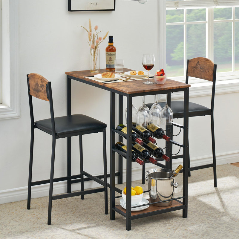 Ensemble de table de bar pour 2 personnes avec repose-pieds, table de salle à manger avec 2 chaises rembourrées