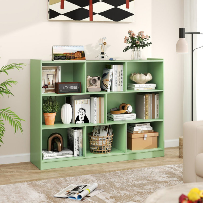 3-Tier Open Bookcase 8-Cube Floor Standing Storage Shelves, Green