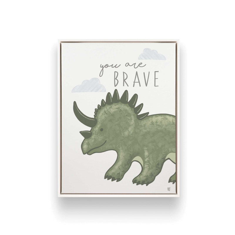 «You Are Brave Dinosaur» par Elizabeth Tyndall, reproduction d'art, L 24 po x H 32 po, Blanc, Toile avec cadre