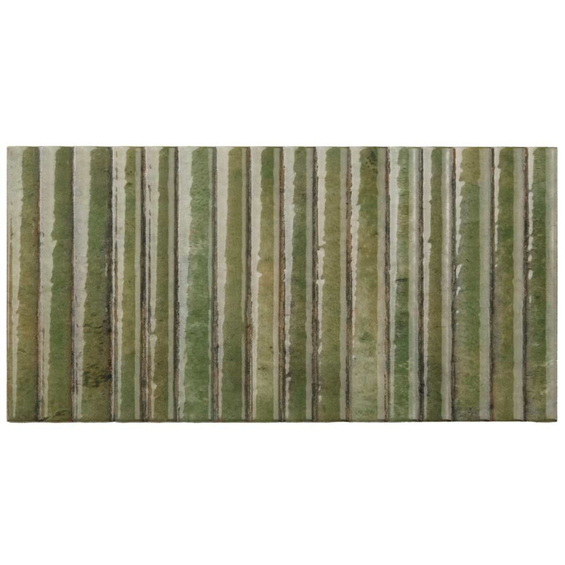 Curve Fluted 6X12 3D Glossy Ceramic Tile, Green
