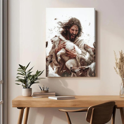 "Jésus et l'agneau", art mural, "La bible et l'évangile de Matthew, sauver l'agneau perdu", peinture murale, décoration murale, impression à la maison, affiche, affiche pour salon, chambre à coucher, encadré