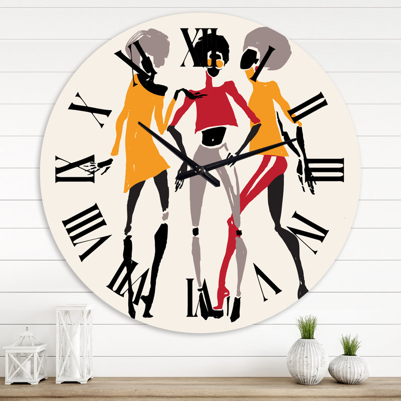 Silhouettes de femmes afro-américaines II - horloge murale moderne, Surdimensionné