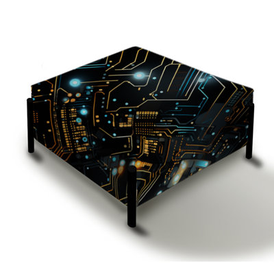 Futuristic Computer Microprocessor Dreams - Geometric Large Square Ottoman
