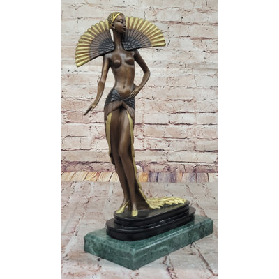 Sculpture déesse en bronze J. Erte - Figurine d'inspiration Art nouveau avec accents dorés sur base en marbre