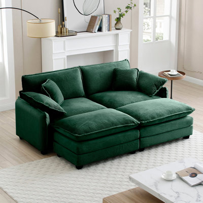 Modern Sofa2-Seater Theater Sofa  With 2 Footrest, 2-Seater Sofa With Ottoman  Small Living Spaces, Corduroy