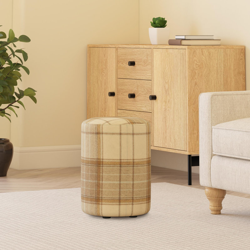 Tartan Fabric Round Stools Tartan , Grey