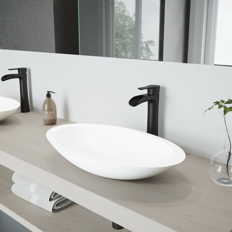 Wisteria 23" L x 14" W x 4" H Oval White Matte Stone™ Vessel Bathroom Sink with 11" H Faucet