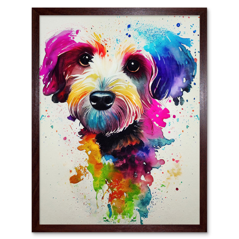 Ink Splatter Cockapoo Dog Watercolour - Print, Brown Framed Paper, 25.9cm H x 20.6cm W x 1.5cm D