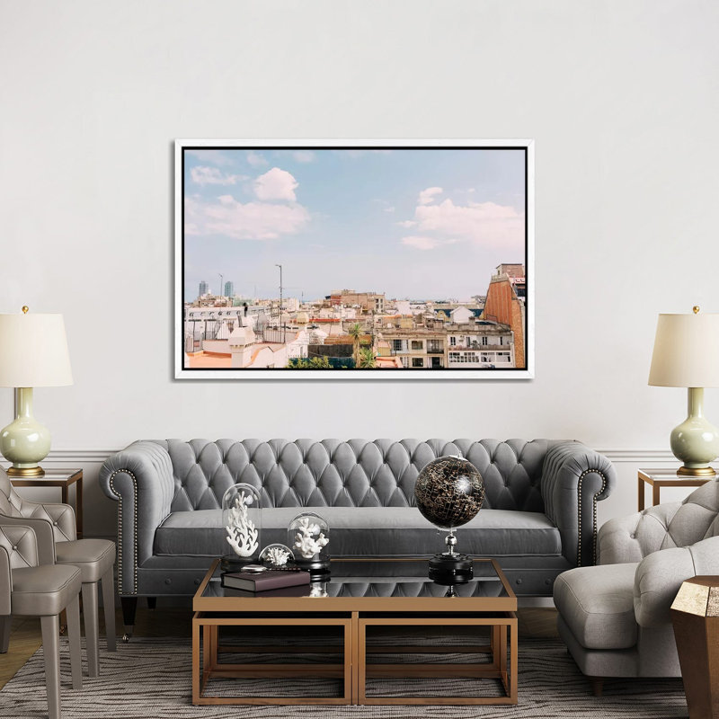 Barcelona Rooftops by Bethany Young - Print on Canvas, 101.6cm H x 152.4cm W x 3.81cm D, White Framed